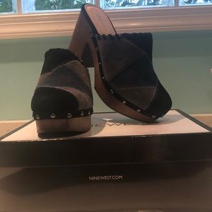 Nine West Suede Patchwork Clog Mules